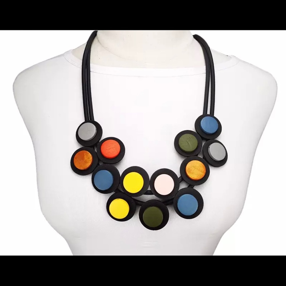 Artsy Mod Rainbow Wood and Rubber necklace